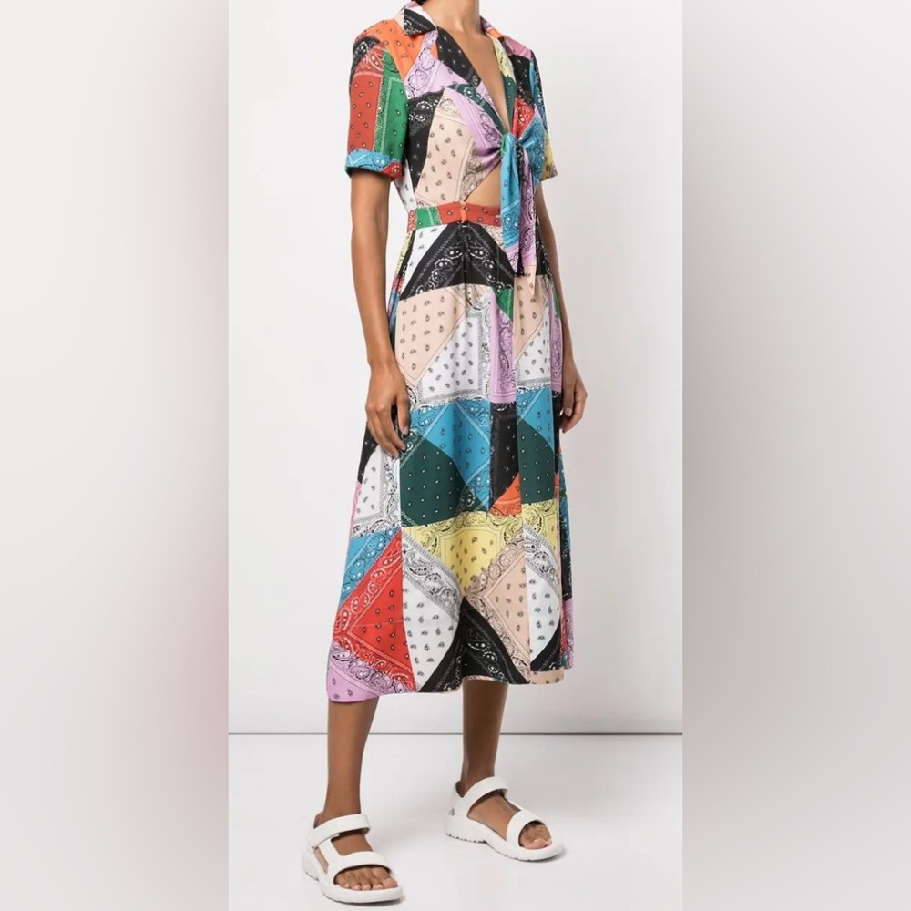Staud Multicolor Patchwork Midi Dress - image 1